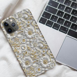 Elegant White and Gold 3D Floral Case-Mate iPhone Hülle