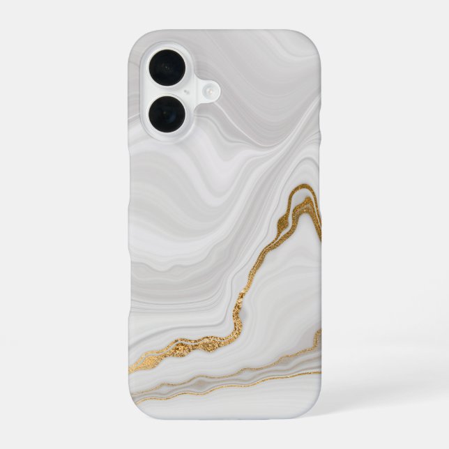 Elegant White And Gold Marble iPhone 16 Hülle (Rückseite)
