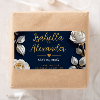 Elegant White and Gold Rose on Navy Blue