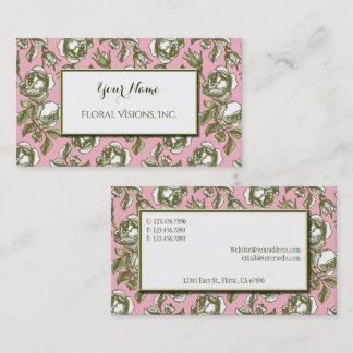 Elegant White and Gold Roses on Pink Custom Visitenkarte