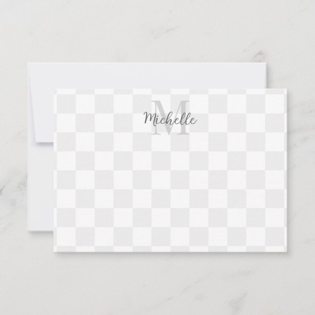 Elegant White and Gray Checkerboard Personalized Mitteilungskarte (Vorderseite)