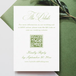Elegant White and Green Wedding Details Qr Code Begleitkarte