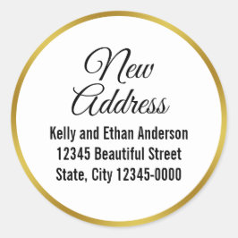Elegant White and Imitate Gold Neue Adresse Runder Aufkleber
