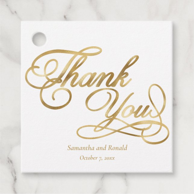 Elegant White and Imitats Gold Calligraphy Vielen  Geschenkanhänger (Vorderseite)