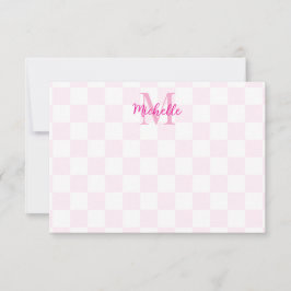 Elegant White and Pink Checkerboard Personalized  Mitteilungskarte