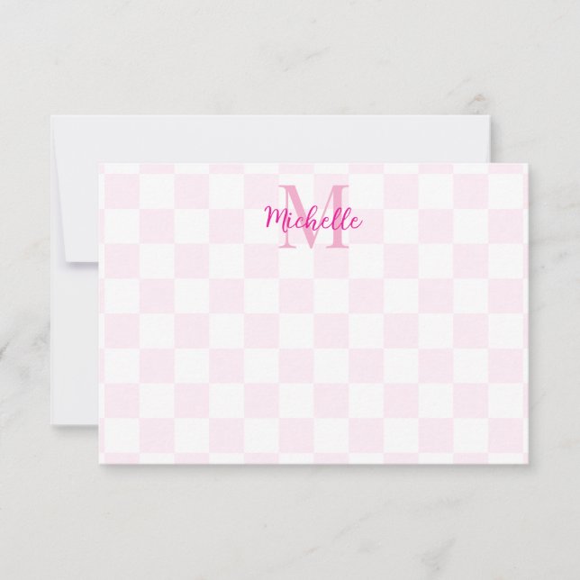 Elegant White and Pink Checkerboard Personalized  Mitteilungskarte (Vorderseite)