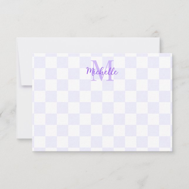 Elegant White and Purple Checkerboard Personalized Mitteilungskarte (Vorderseite)