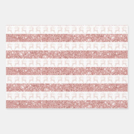 Elegant White and Rose Gold Glitzer Weihnachtsfest Geschenkpapier Set