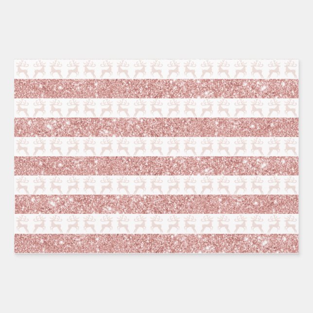 Elegant White and Rose Gold Glitzer Weihnachtsfest Geschenkpapier Set (Vorderseite)