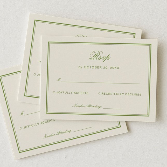 Elegant White and Sage Green Wedding Response Begleitkarte (Von Creator hochgeladen)