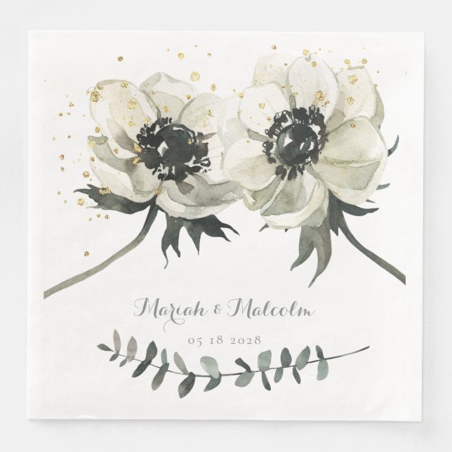 Elegant White Anemones Eucalyptus Stem Wedding Serviette (Vorderseite)