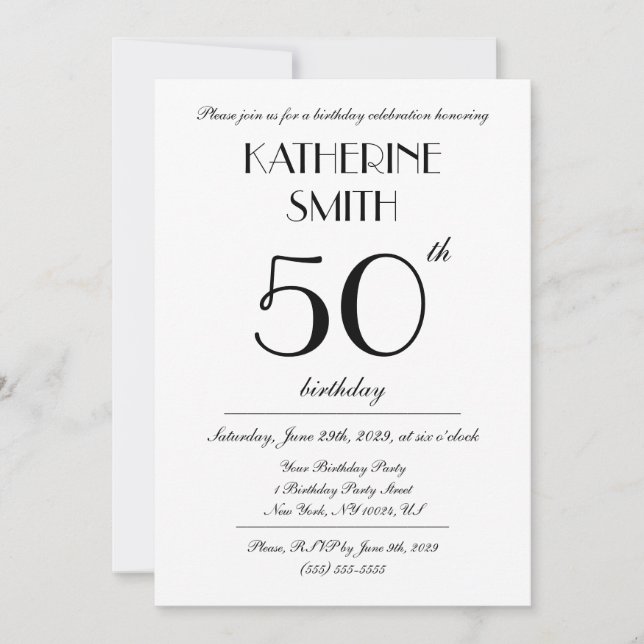 Elegant White Birthday Party Invitations Einladung (Vorderseite)