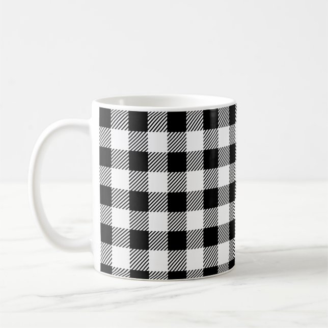 Elegant White & Black Buffalo Plaid Kaffeetasse (Links)