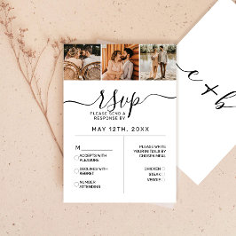 Elegant White Black Foto Monogram Wedding RSVP En