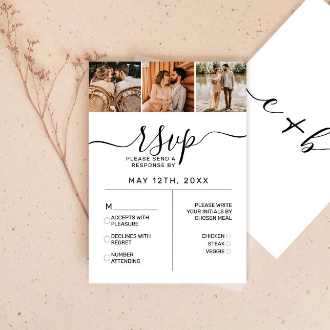 Elegant White Black Foto Monogram Wedding RSVP En (Von Creator hochgeladen)