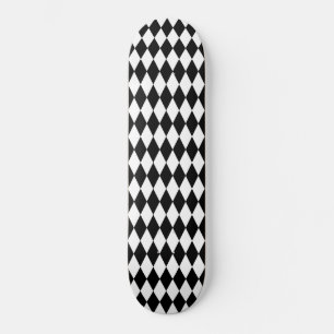 Elegant White Black Harlequin Geometric Rhombuses Skateboard