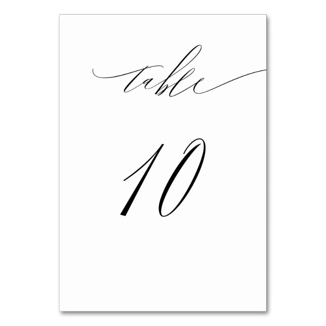 Elegant White Black Modern Script No. 10 Wedding Tischnummer (Vorderseite)