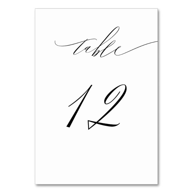 Elegant White Black Modern Script No. 12 Wedding Tischnummer (Vorderseite)