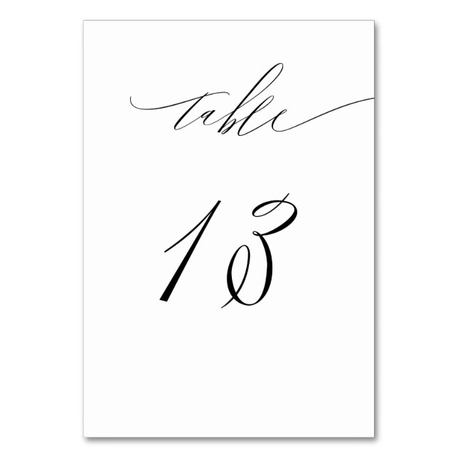 Elegant White Black Modern Script No. 13 Wedding Tischnummer (Vorderseite)
