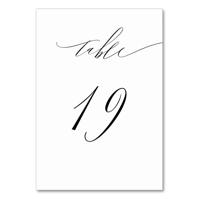 Elegant White Black Modern Script No. 19 Wedding Tischnummer (Vorderseite)