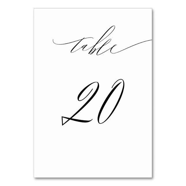 Elegant White Black Modern Script No 20 Wedding Tischnummer (Vorderseite)