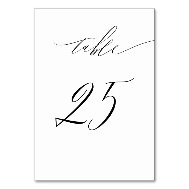 Elegant White Black Modern Script No 25 Wedding Tischnummer (Vorderseite)