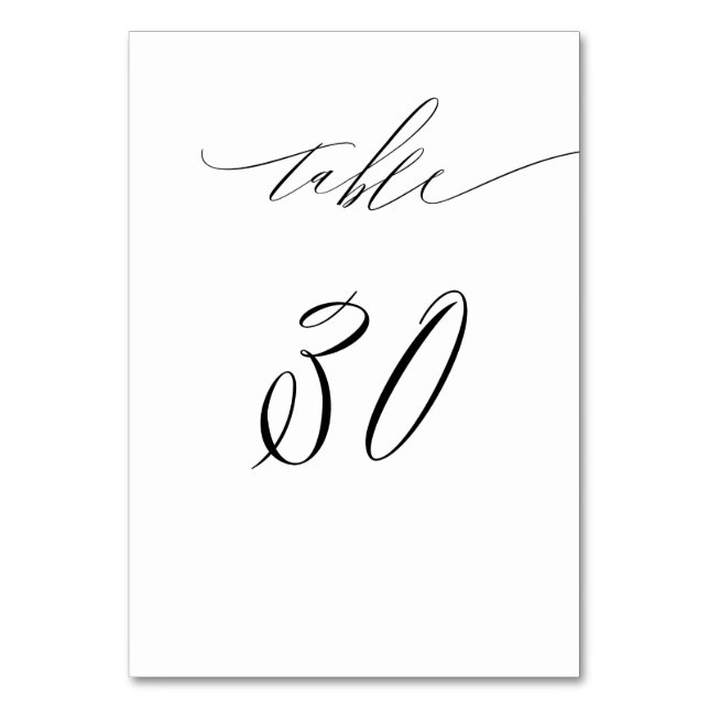 Elegant White Black Modern Script No 30 Wedding Tischnummer (Vorderseite)