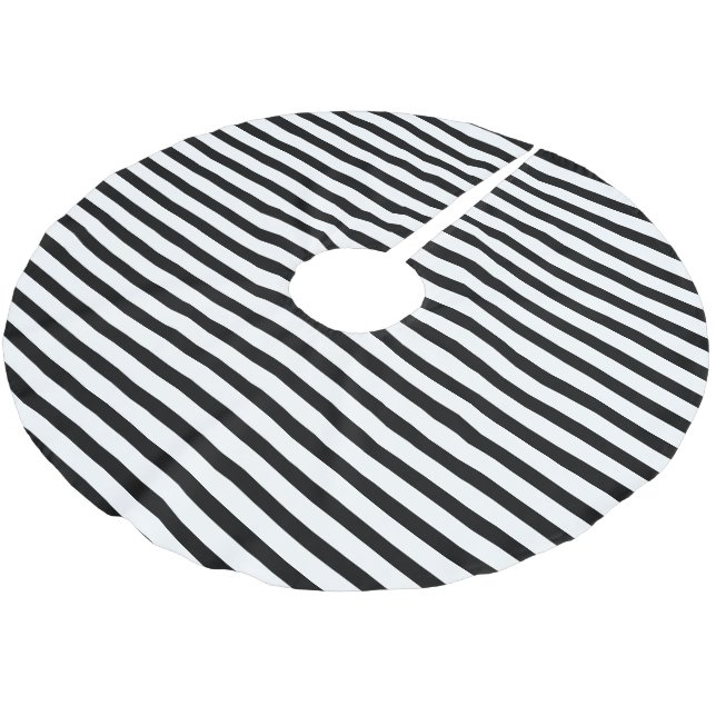 Elegant White Black Stripe Polyester Weihnachtsbaumdecke (Schrägansicht)