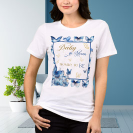 Elegant White Blue Butterfly Baby in Bloom Mommy Tri-Blend Shirt