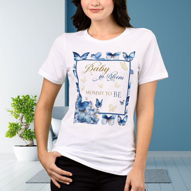 Elegant White Blue Butterfly Baby in Bloom Mommy Tri-Blend Shirt (Von Creator hochgeladen)