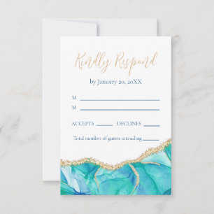 Elegant White Blue Gold Glitter Wedding RSVP