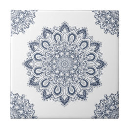 Elegant White Blue Mandala Fliese