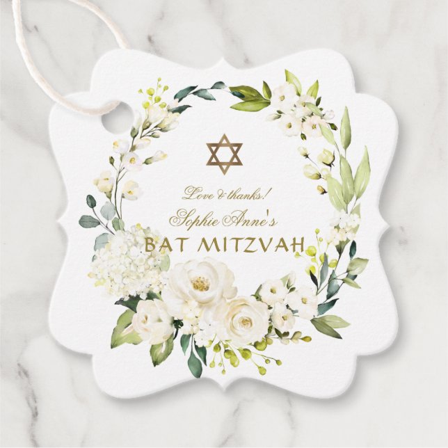 Elegant White Blume Star von David Bat Mitzvah Geschenkanhänger (Vorderseite)