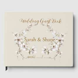 Elegant White Botanical Blossom Ivory Wedding Gästebuch