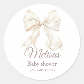 Elegant White Bow Baby Shower Classic Round Stick Runder Aufkleber