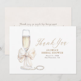Elegant White Bow Prosecco Bridal Shower Thank You Dankeskarte