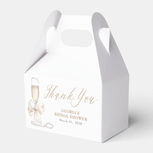 Elegant White Bow Prosecco Bridal Shower Thank You Geschenkschachtel (Vorderseite)