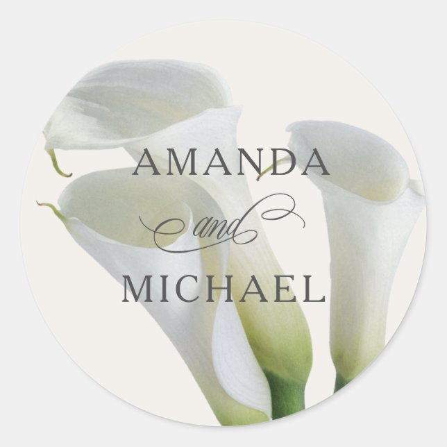 Elegant White Calla Lilies Personalisiert Runder Aufkleber (Vorderseite)