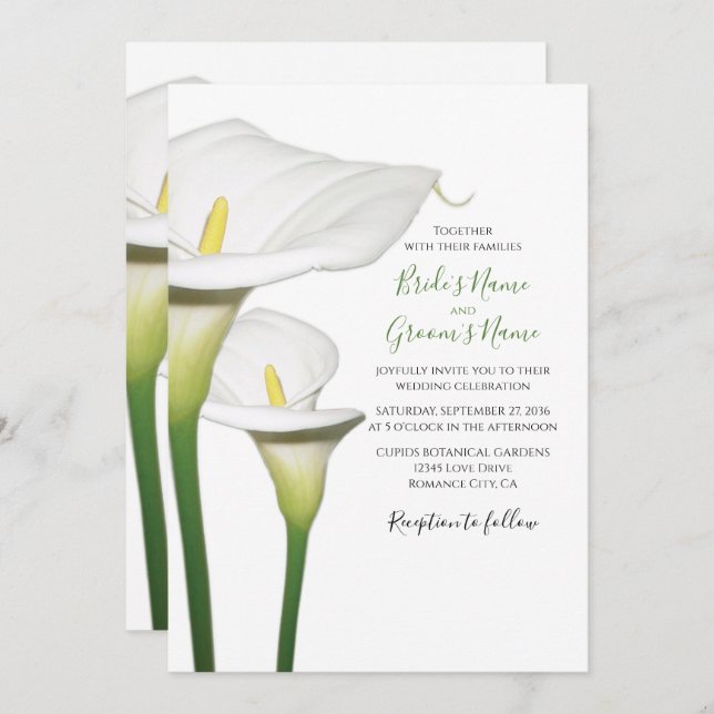 Elegant White Calla Lilies Wedding Einladungen (Vorne/Hinten)