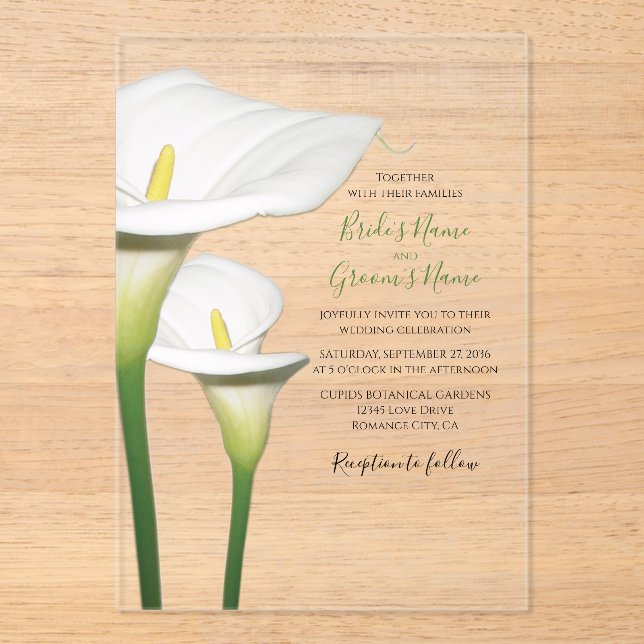 Elegant White Calla Lilies Wedding Einladungen (Vorderseite)