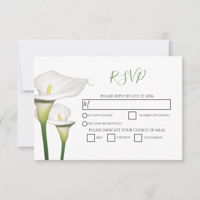 Elegant White Calla Lilies Wedding RSVP Cards (Vorderseite)