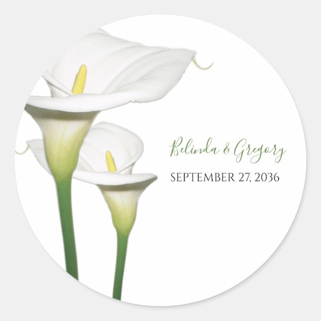 Elegant White Calla Lilies Wedding Runder Aufkleber (Vorderseite)