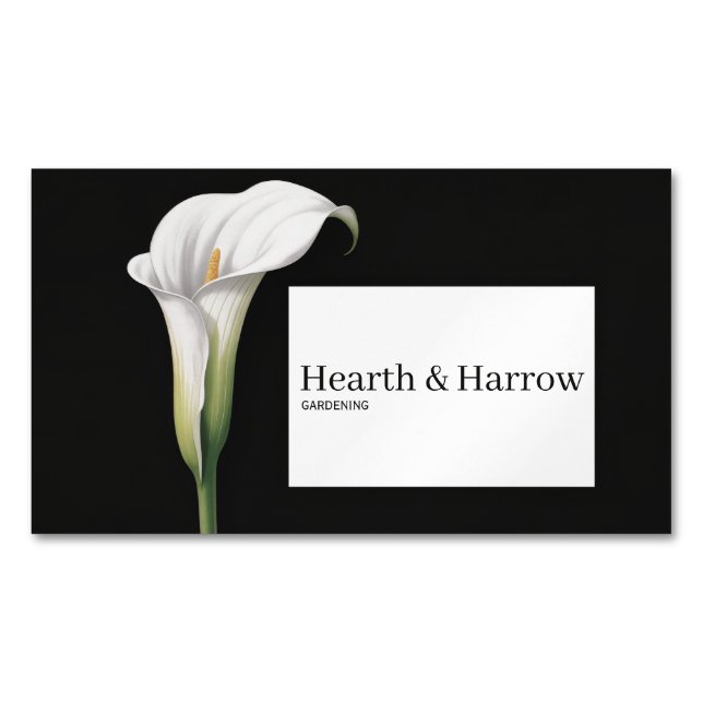 Elegant White Calla Lily Black Floral Magnetische Visitenkarte (Vorderseite)