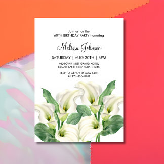 Elegant White Calla Lily Floral Botanischer Geburt Einladung