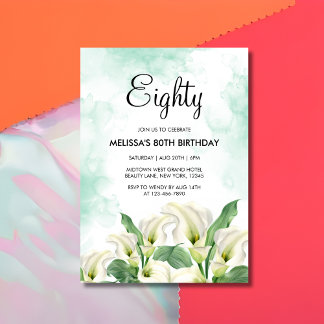 Elegant White Calla Lily Green Splash Geburtstag Einladung