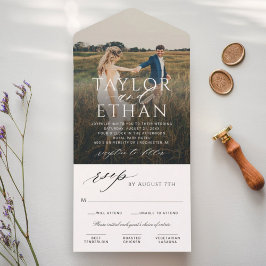 Elegant White Calligraphy Photo Wedding All In One Einladung