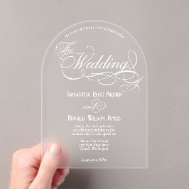 Elegant White Calligraphy Text Clear Wedding Acryleinladungen