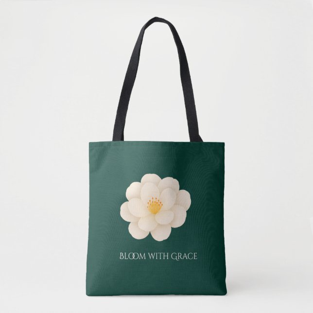 Elegant White Camellia Deep Green Botanical Bloom  (Vorderseite)