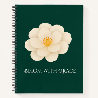 Elegant White Camellia Floral Dark Green Botanical Notizbuch