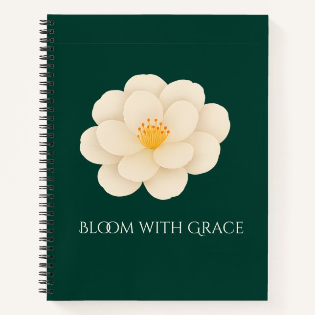 Elegant White Camellia Floral Dark Green Botanical Notizbuch (Vorderseite)